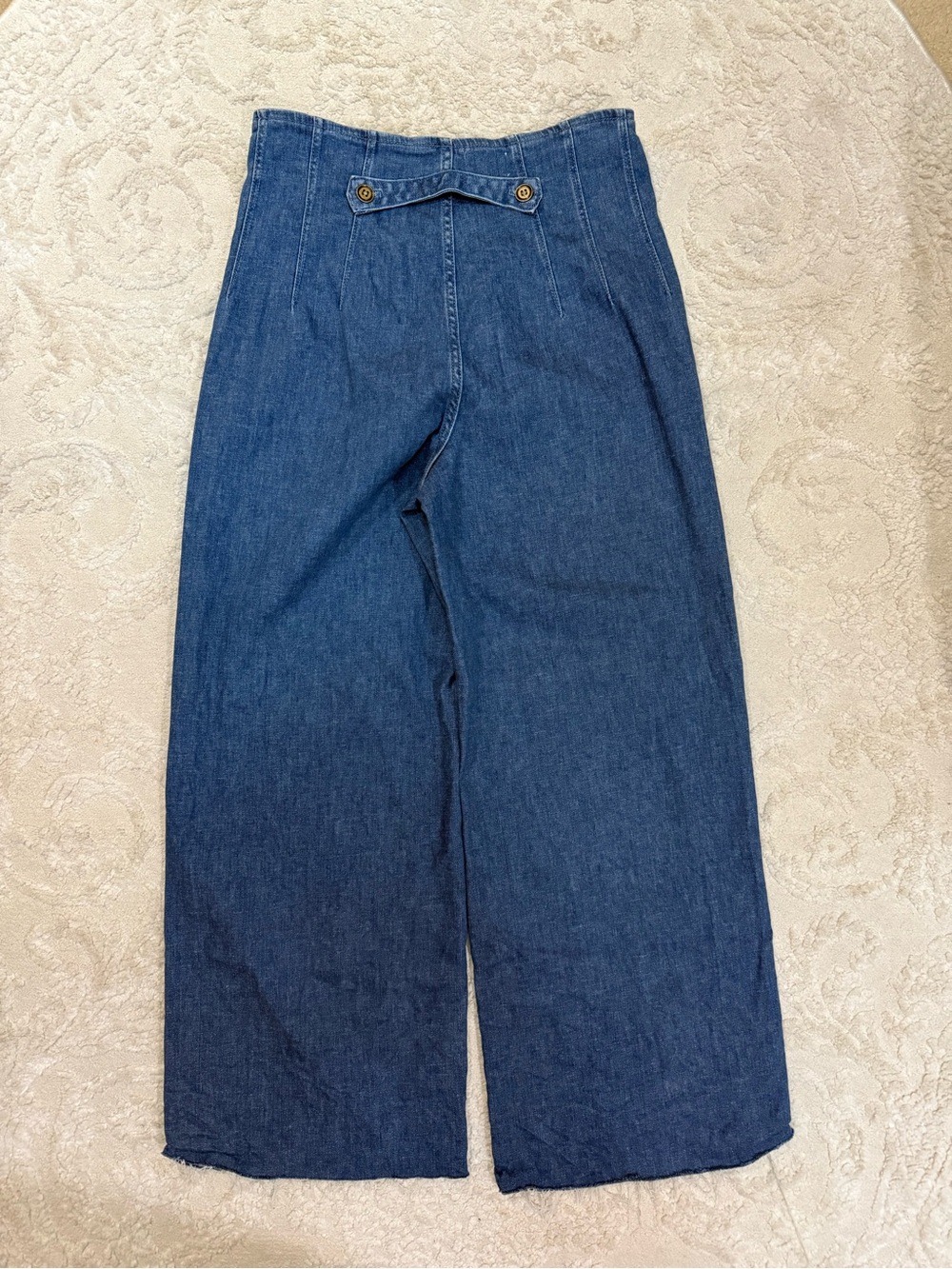 Pilcro Anthropologie Jeans 31 Wide Leg High Rise Hemp Blend Raw Hem Blue - Picture 8 of 9